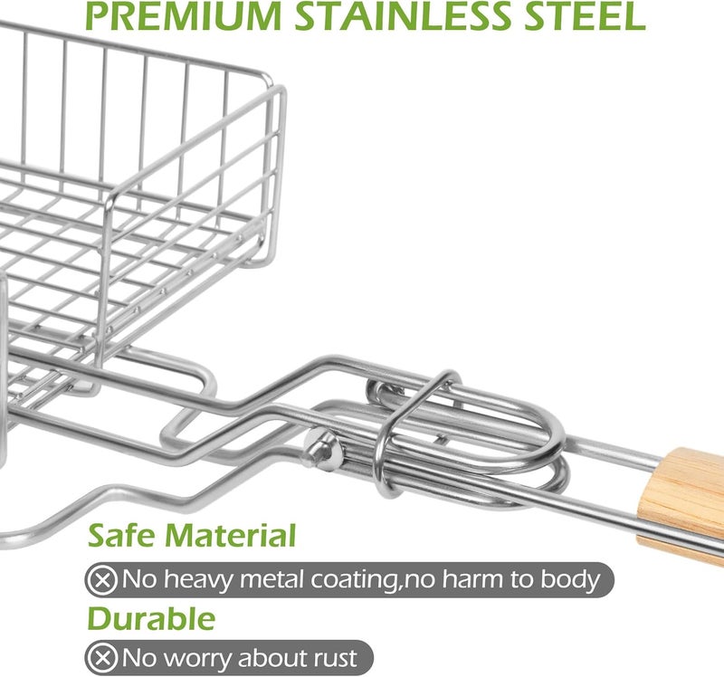 2 DOUBLE TWO DOUBLE TWO - Stainless Steel Grill Basket, Grilling Baskets for Outdoor Grill, for Meat, Fish, Vegetable, BBQ Accessory, With Height Adjustable Cover & Detachable Handle, Easy to use, 1Pcs - Image 2
